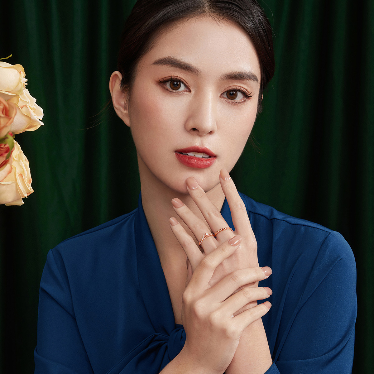  六福珠宝链条18k金钻石戒指光面玫瑰金彩金钻戒女定价cMDSKR0071R【联系客服补货】