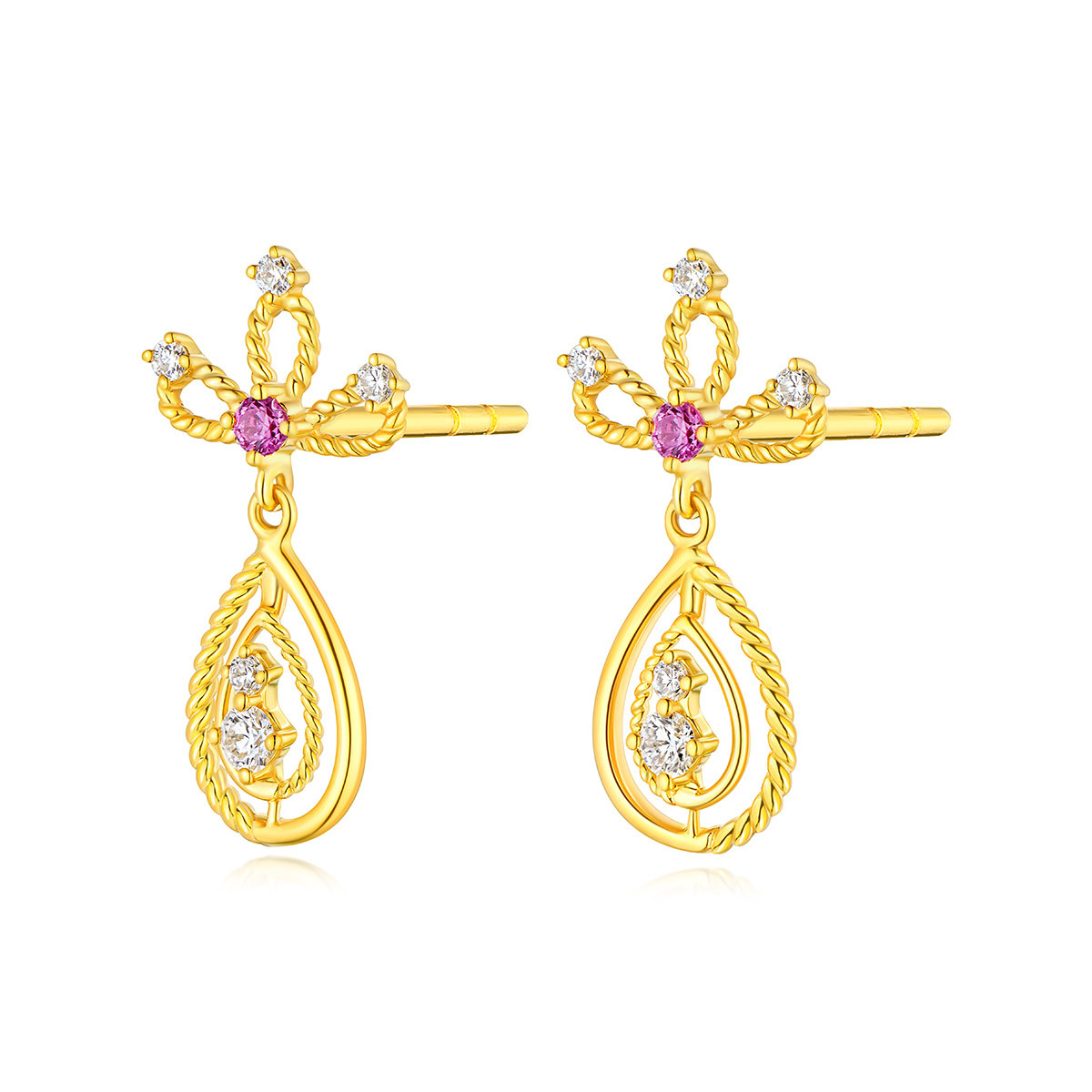 【秒杀】六福珠宝瑰丽公主耳坠18k金钻石耳钉蓝宝石耳环女cMDSKE0057Y