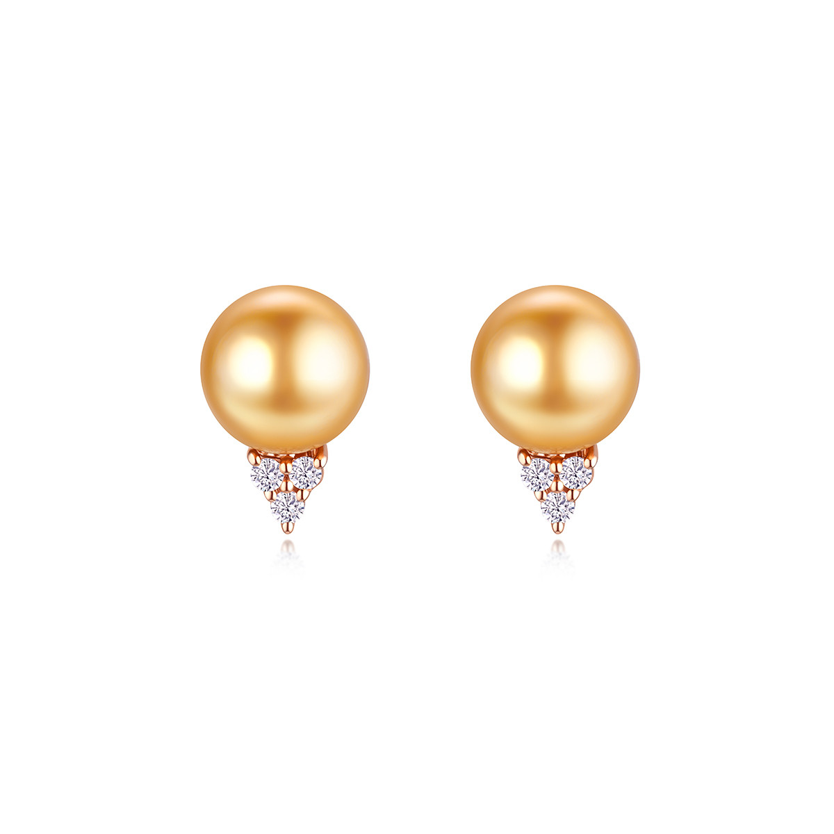 六福珠宝暮色星河海水珍珠耳钉彩金钻石耳环8~8.5mm-G04DSKE0035R【1V1直播看货】