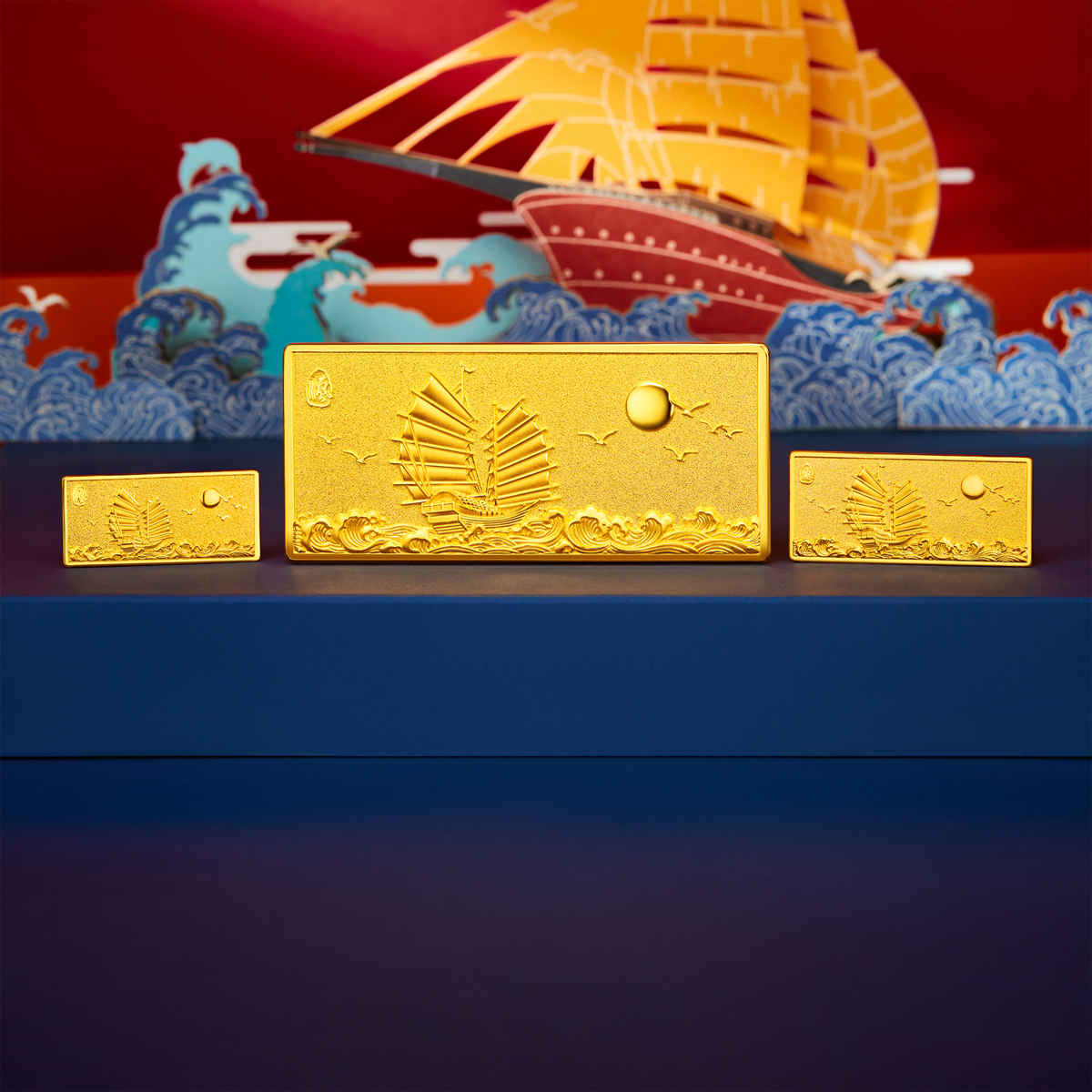 六福珠宝一帆风顺黄金投资金条10克足金摆件收藏计价GMG80042-5【联系客服补货】