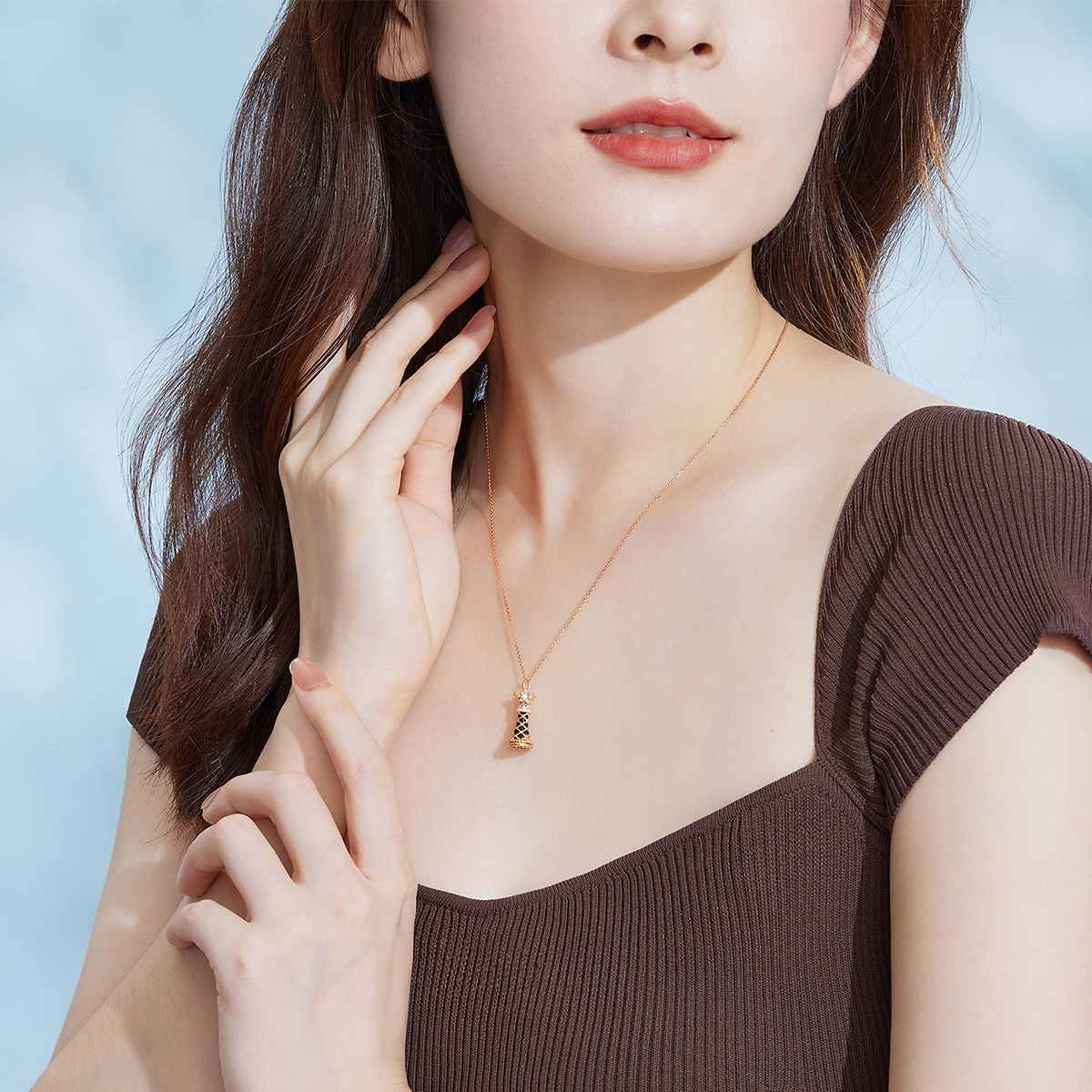 六福珠宝小棋子珍珠钻石项链圆珠18k金套链女定价L74DSKN0004R【联系客服补货】