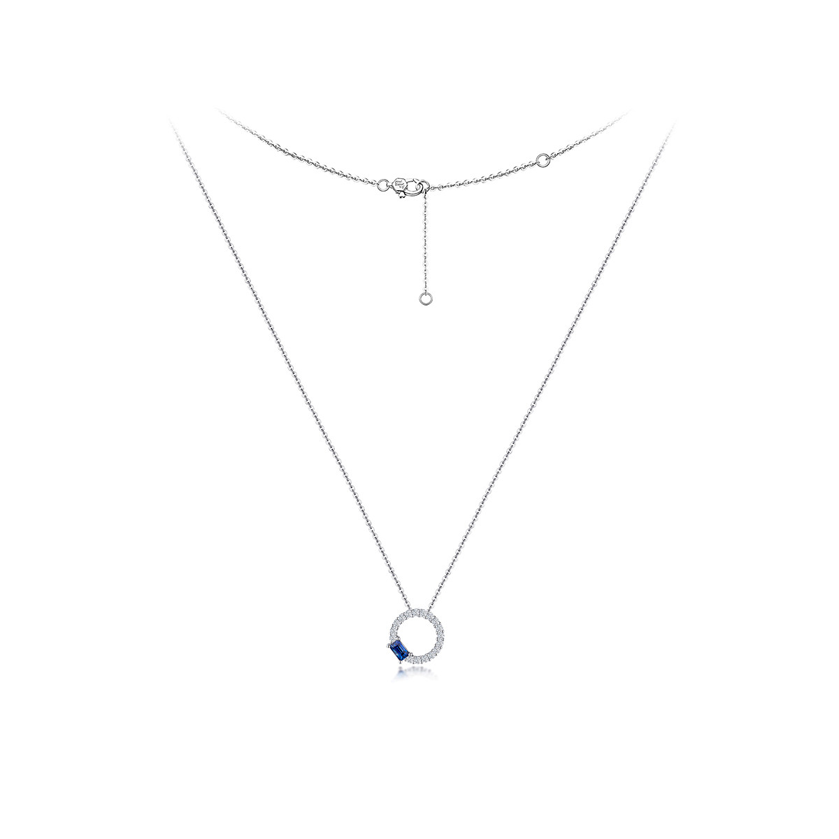 六福珠宝蓝宝石吊坠18k金套链O字钻石项链女款定价F87DSKN0018W【联系客服补货】