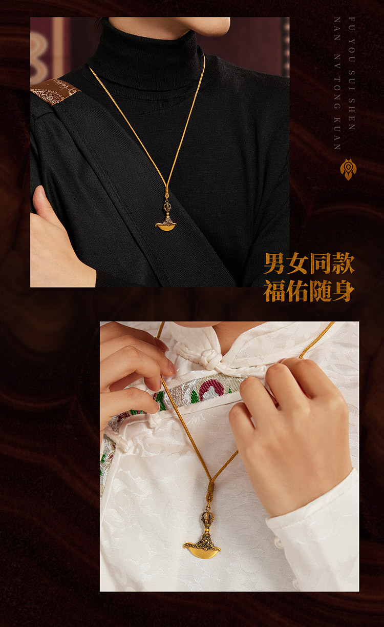 六福珠宝福满传家金刚杵钺刀黄金吊坠男女复古挂坠计价F63G0038DS【1V1直播看货】