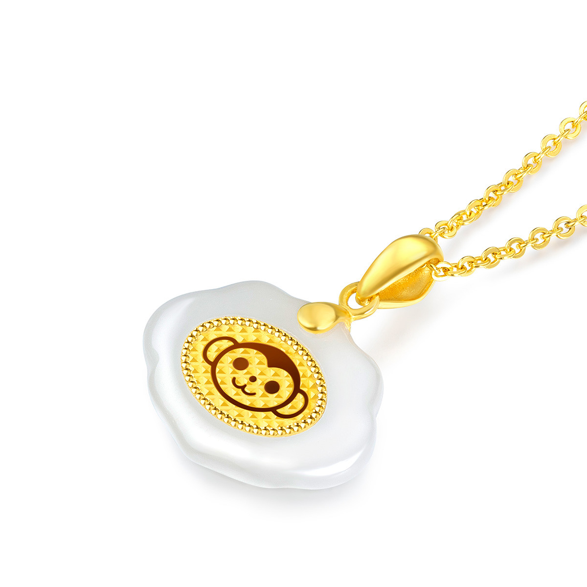 【秒杀】 六福珠宝生肖猴黄金和田玉吊坠金镶玉吊坠不含链定价EDA1N70037