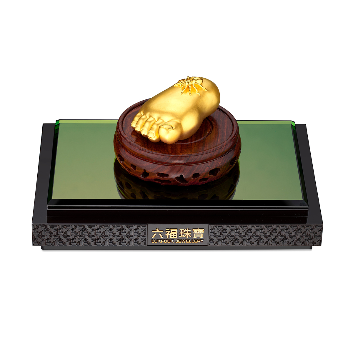 六福珠宝知足黄金摆件展示盒客厅装饰收藏工艺品送礼计价D3707Q【联系客服补货】