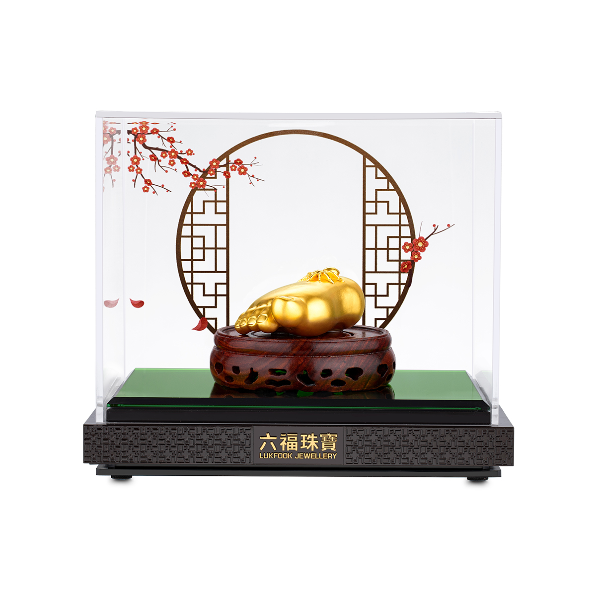 六福珠宝知足黄金摆件展示盒客厅装饰收藏工艺品送礼计价D3707Q【联系客服补货】