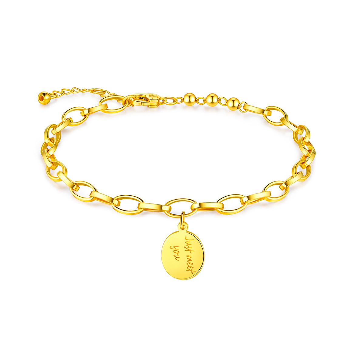 六福珠宝光面字母牌黄金手链5G足金首饰光影金送女友计价002555BA【联系客服补货】【1V1直播看货】