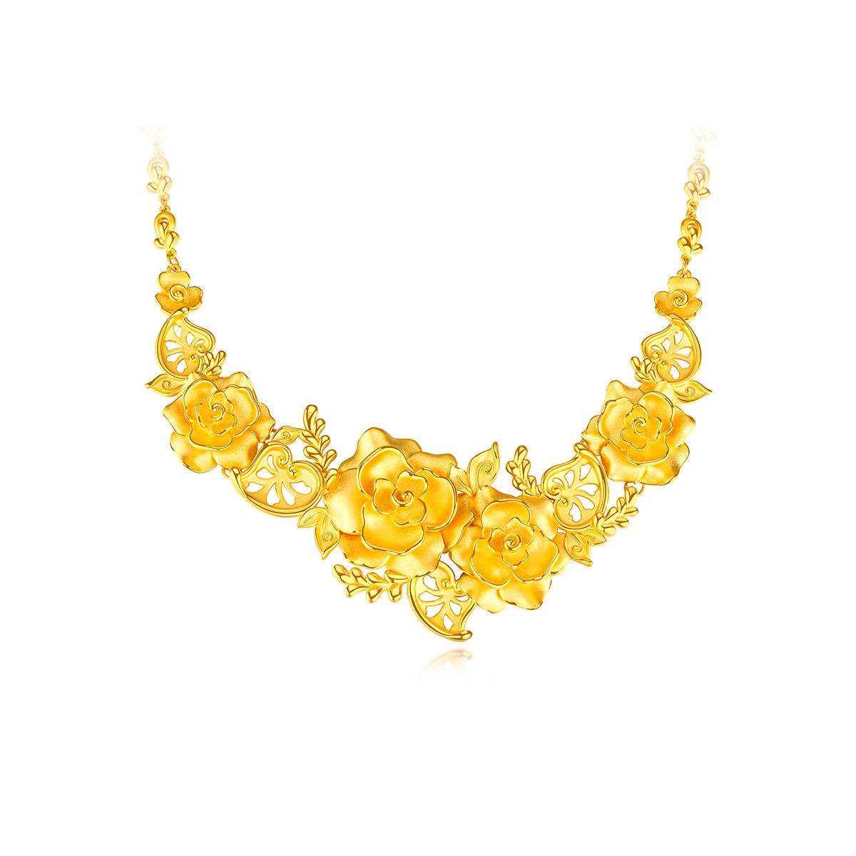 六福珠宝囍爱系列玫瑰喜礼黄金套链女中式婚嫁项链计价001073NA【联系客服补货】