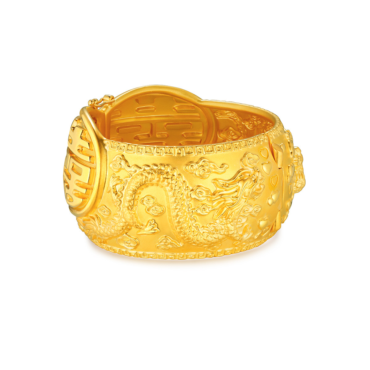 六福珠宝实心黄金手镯女龙凤呈祥足金镯子婚嫁礼计价A03TBGB0021【联系客服补货】