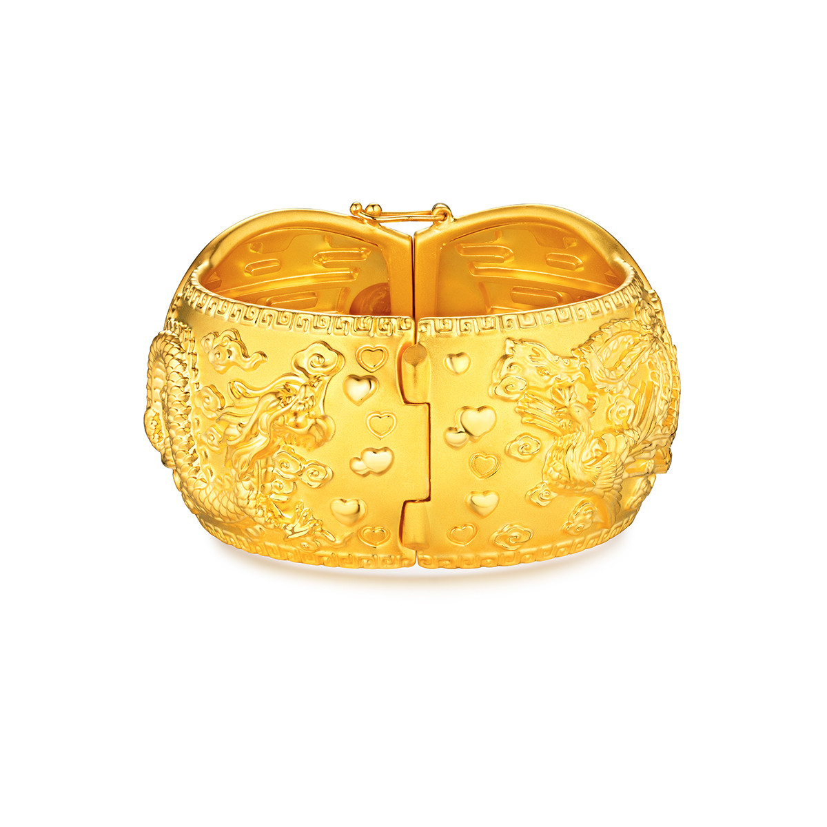 六福珠宝实心黄金手镯女龙凤呈祥足金镯子婚嫁礼计价A03TBGB0021【联系客服补货】