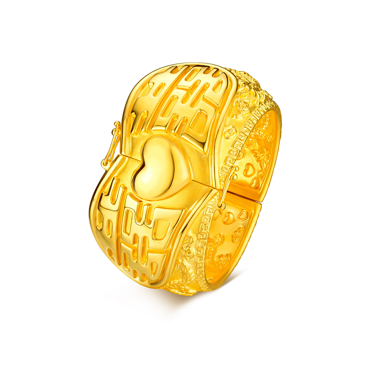 六福珠宝实心黄金手镯女龙凤呈祥足金镯子婚嫁礼计价A03TBGB0021【联系客服补货】