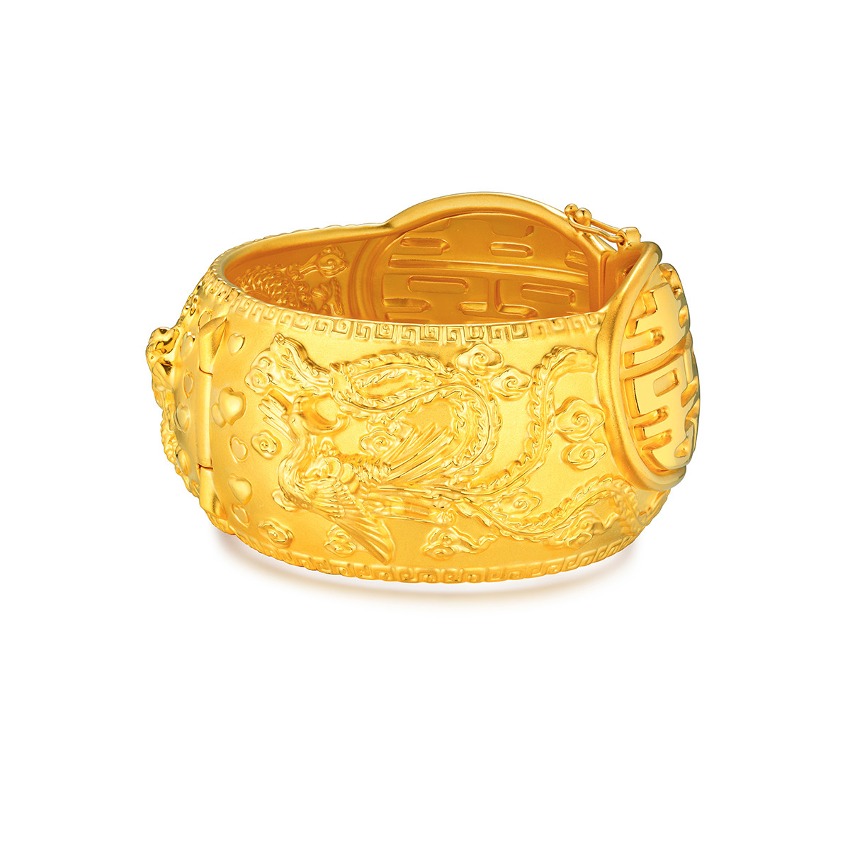 六福珠宝实心黄金手镯女龙凤呈祥足金镯子婚嫁礼计价A03TBGB0021【联系客服补货】