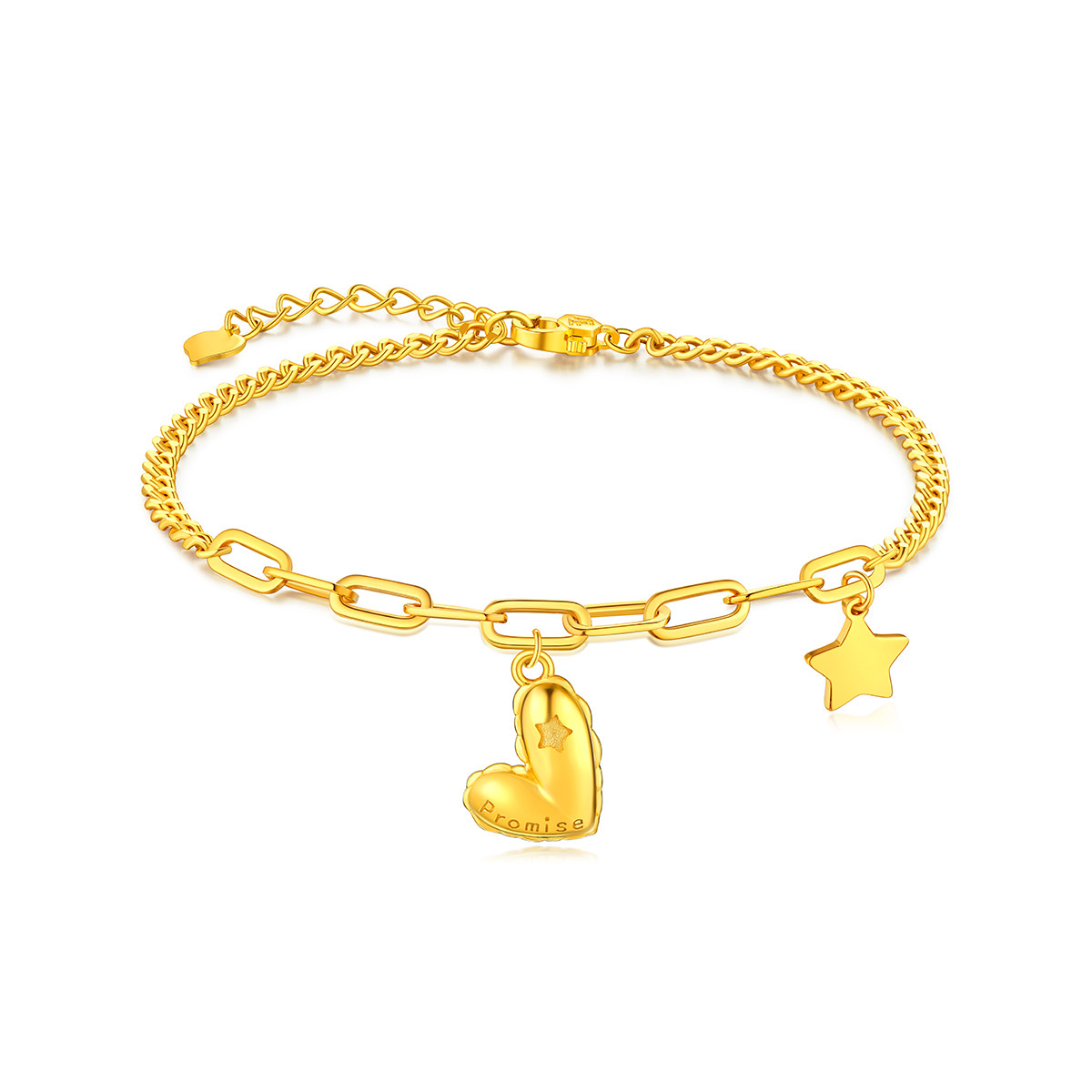 六福珠宝光影金5G黄金手链可刻字星心足金手链送女友计价001899BA【联系客服补货】