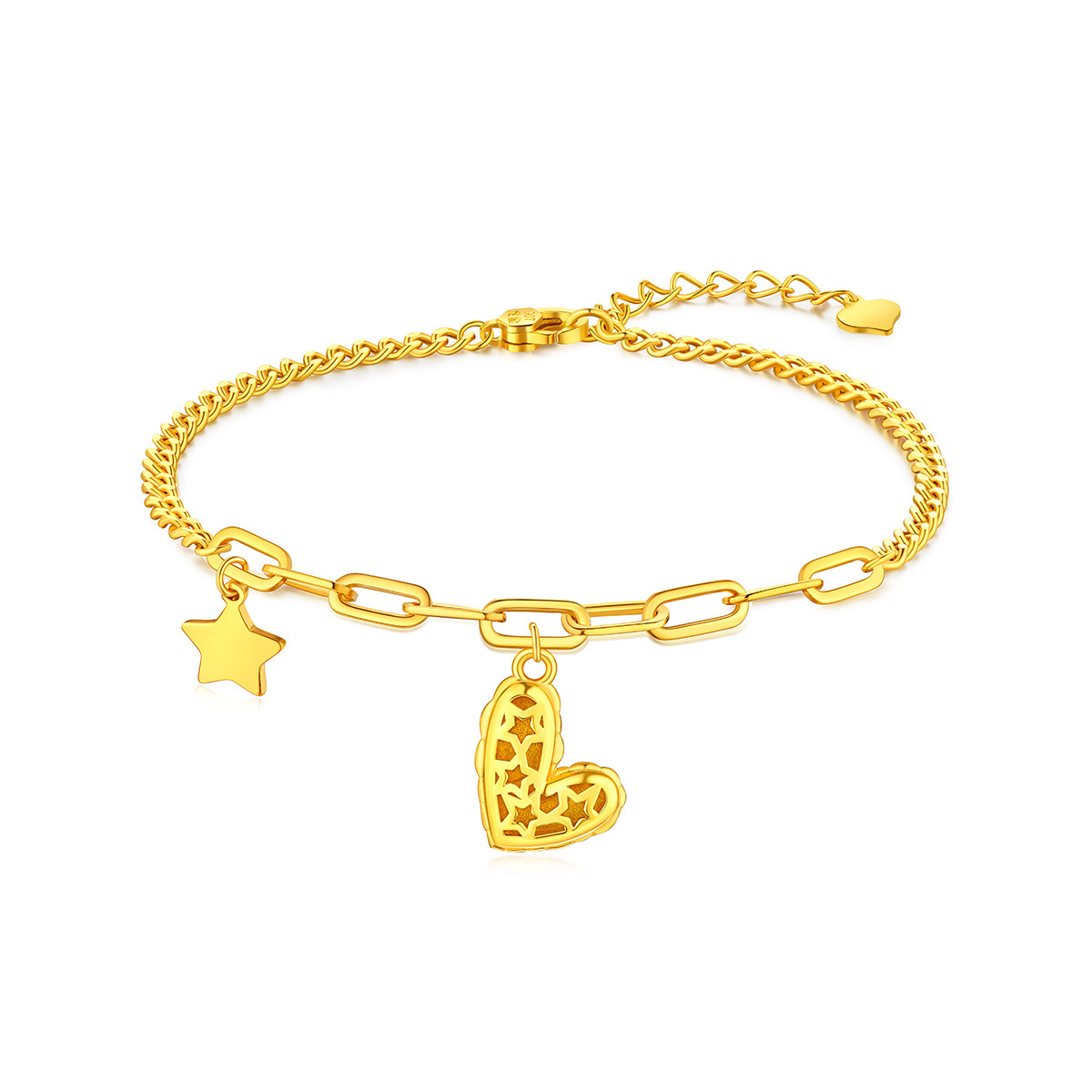 六福珠宝光影金5G黄金手链可刻字星心足金手链送女友计价001899BA【联系客服补货】