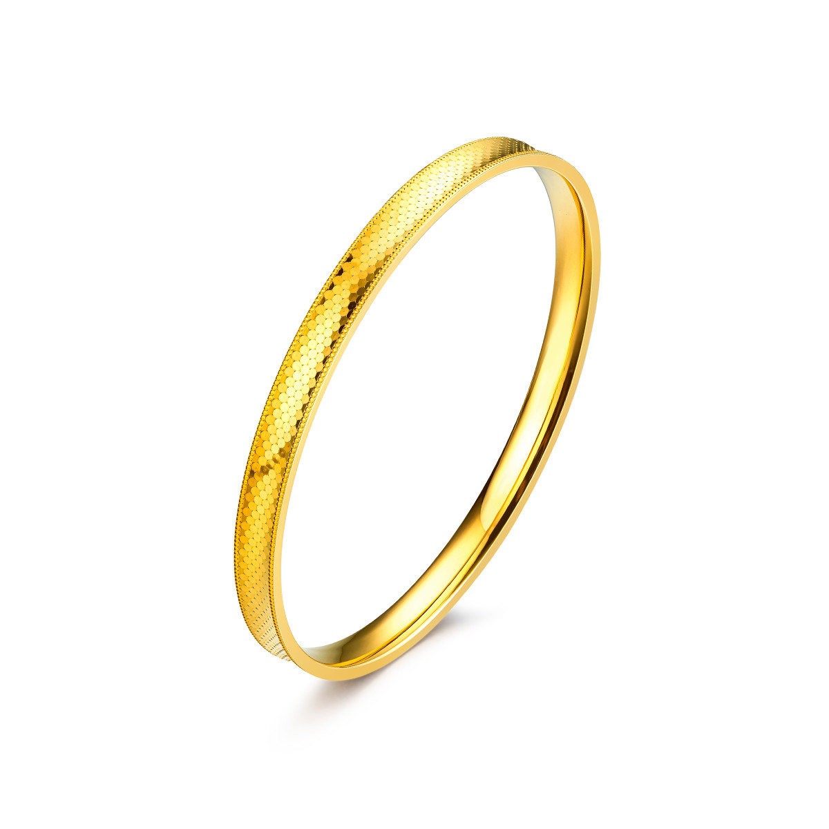 六福珠宝光影金5G黄金手镯女款车花足金圆镯子首饰计价004965AA【联系客服补货】【1V1直播看货】