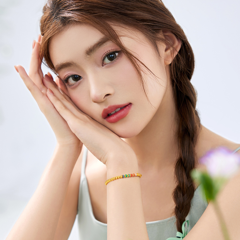 六福珠宝福满传家彩虹糖黄金手链女多巴胺金珠手串计价EOG0004DS【联系客服补货】绿色