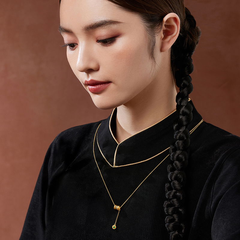 六福珠宝福满传家筒珠黄金项链女路路通流苏金颈链计价HEG0018DS【1V1直播看货】【联系客服补货】
