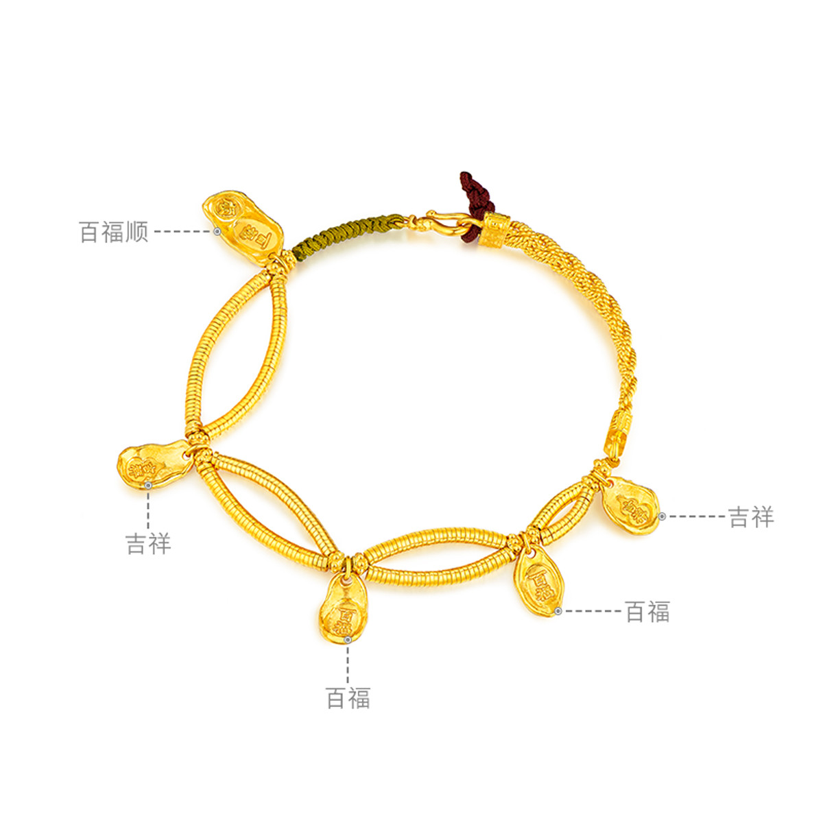 六福珠宝福满传家黄金手链女编织手绳足金送礼计价G21TBGB0011【联系客服补货】【1V1直播看货】