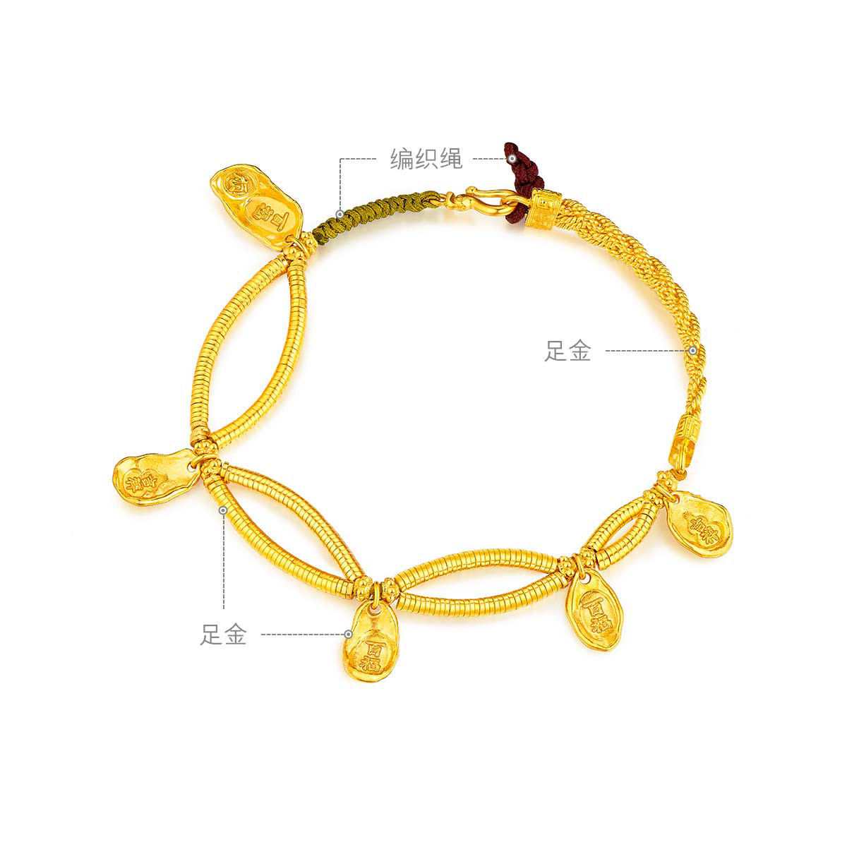 六福珠宝福满传家黄金手链女编织手绳足金送礼计价G21TBGB0011【联系客服补货】【1V1直播看货】