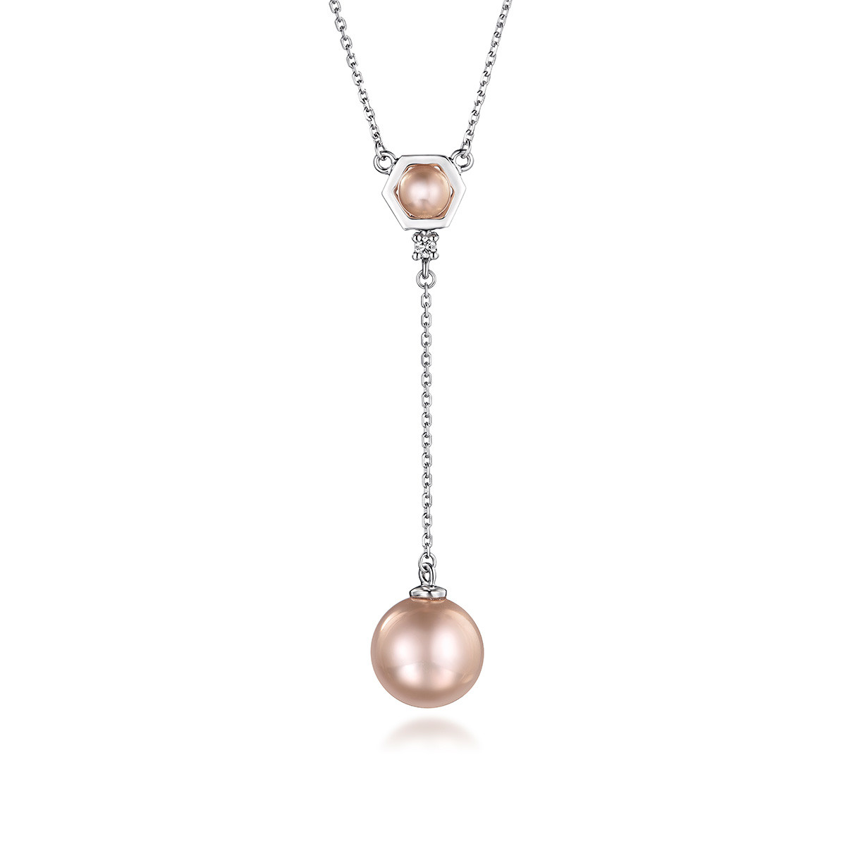 六福珠宝平衡18K玫瑰金淡水珍珠彩珠钻石项链套链定价L71TBKN003W