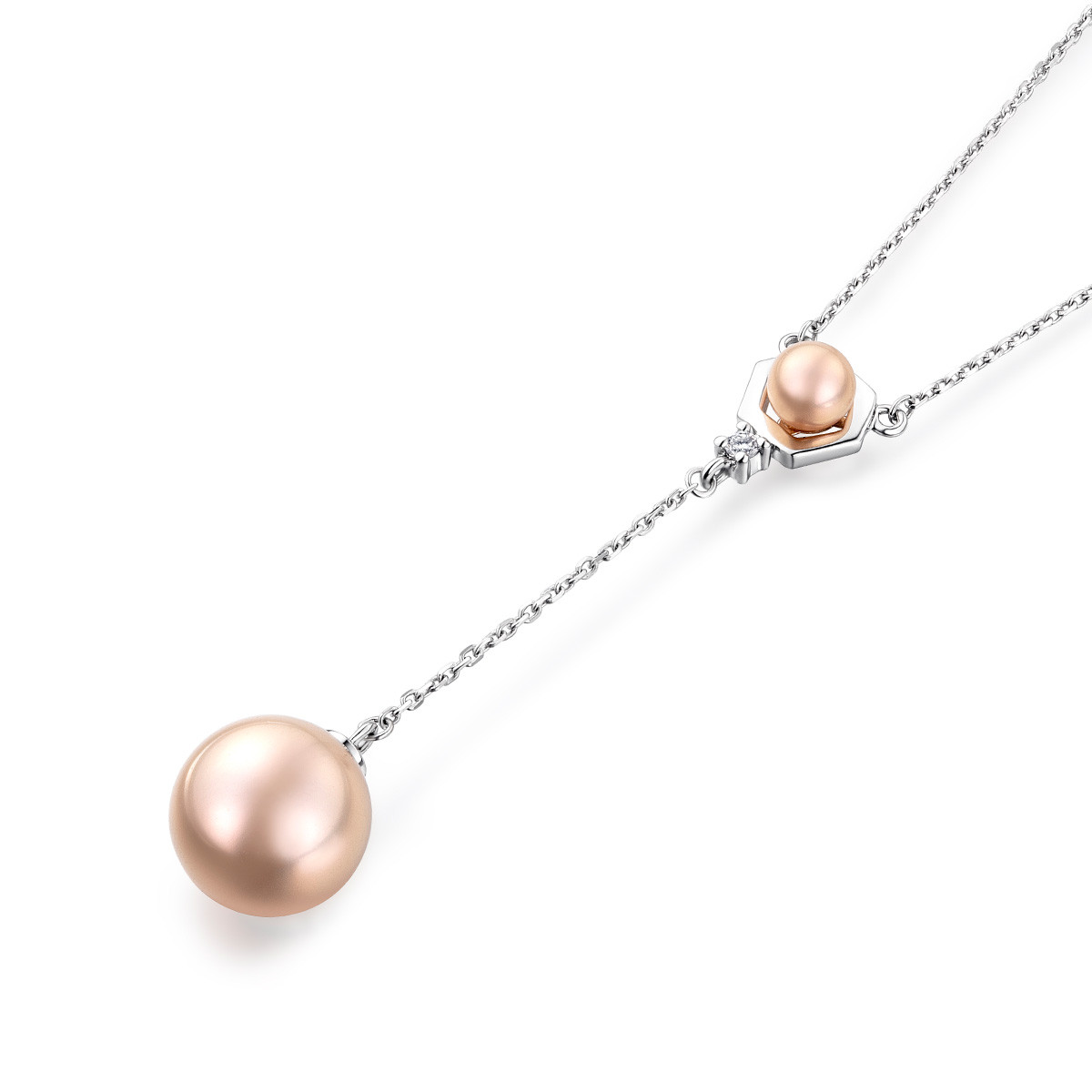 六福珠宝平衡18K玫瑰金淡水珍珠彩珠钻石项链套链定价L71TBKN003W