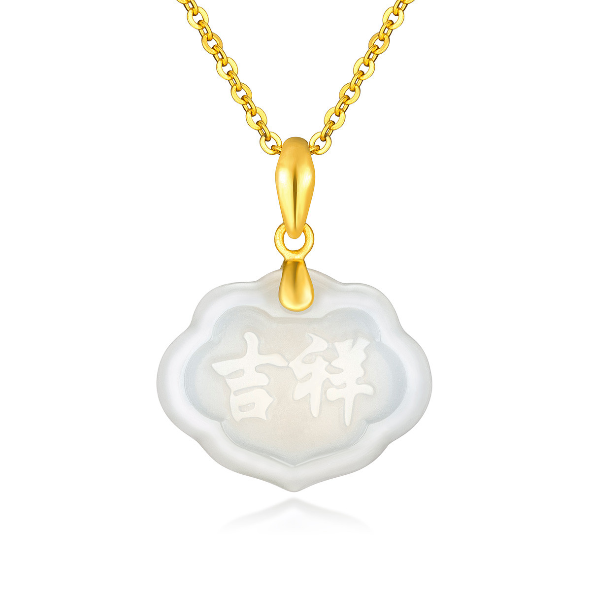 六福珠宝生肖鸡黄金和田玉吊坠金镶玉吊坠不含链定价EDA1N70038