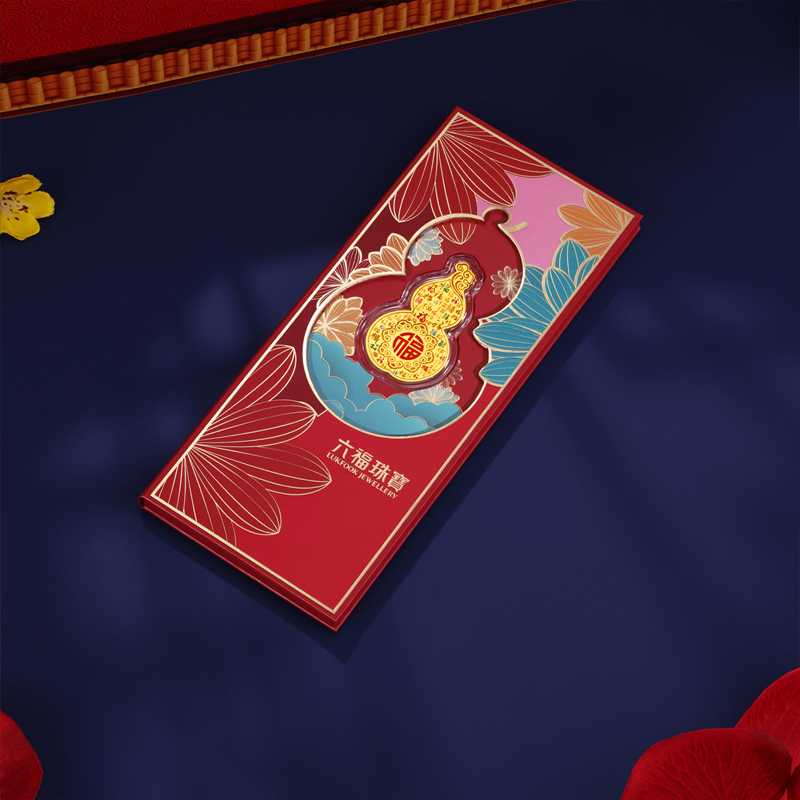 六福珠宝百福纳吉黄金足金幻彩葫芦手机贴摆件送礼027289JA