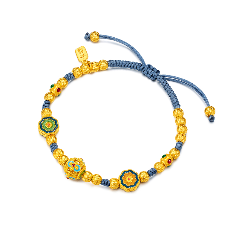 六福珠宝福满传家格桑花黄金手链鎏彩工艺金珠手串计价F63G0048DS【1V1直播看货】【联系客服补货】