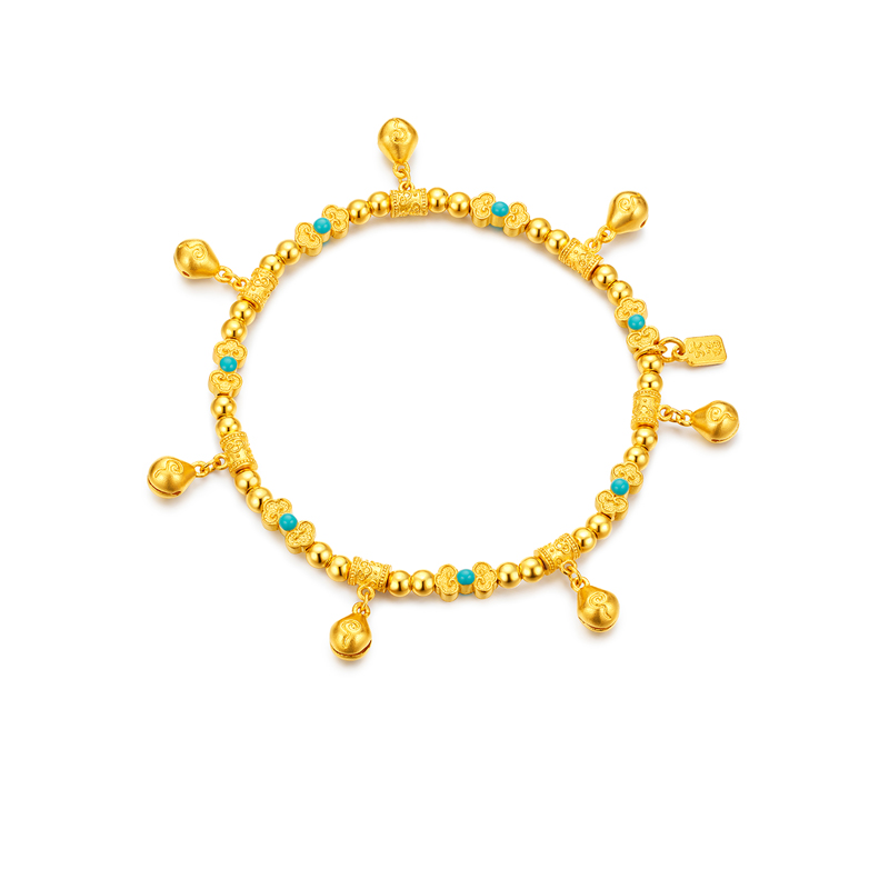  六福珠宝福满传家木鱼祈福铃黄金手链足金手串女款计价G39G0012DS【联系客服补货】