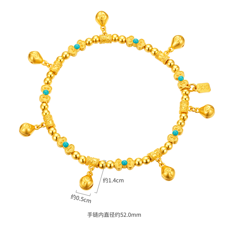  六福珠宝福满传家木鱼祈福铃黄金手链足金手串女款计价G39G0012DS【联系客服补货】