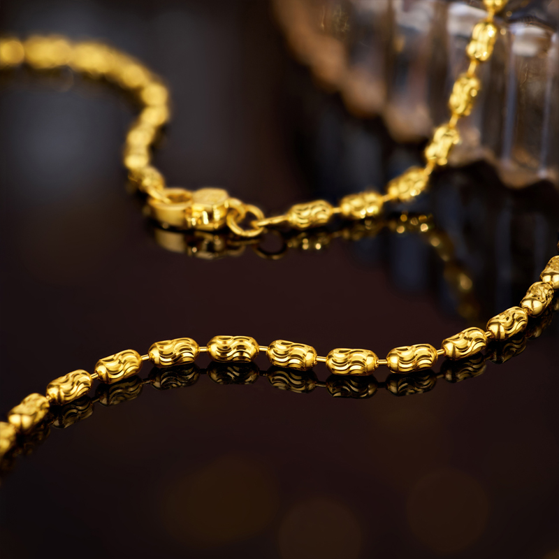 六福珠宝光影金星河光锦黄金项链女5G足金珠仔链素链计价024394na【联系客服补货】