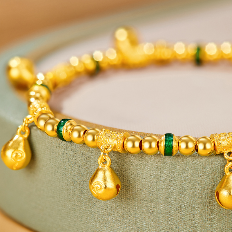 六福珠宝福满传家木鱼祈福铃黄金手链足金手串女款计价G39G0011DS绿色【联系客服补货】