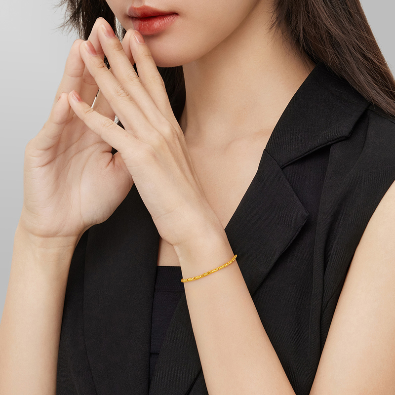 六福珠宝小鱼儿黄金手链女足金手链金手饰送礼有延长链计价B01G0004DS