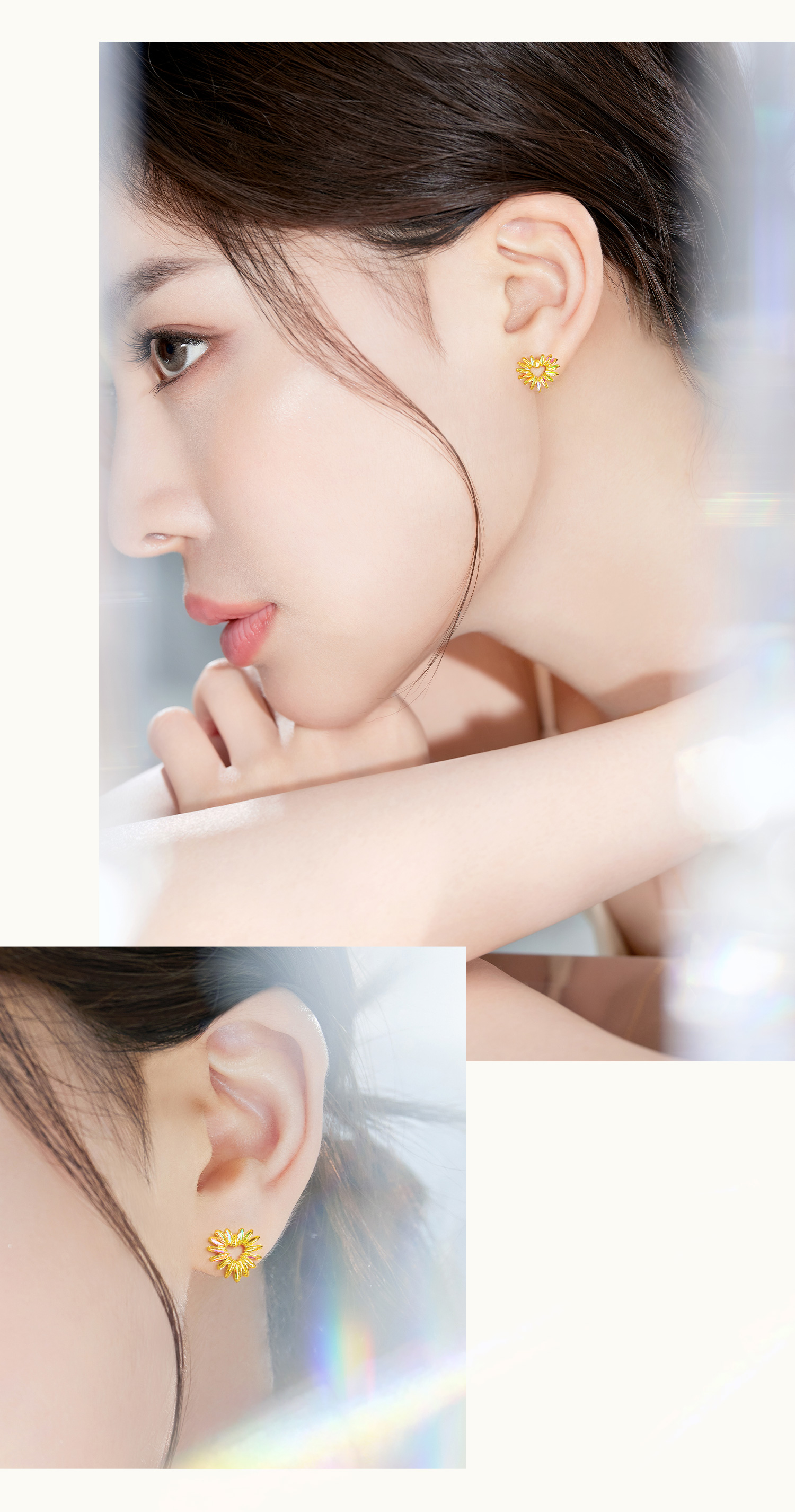 六福珠宝【冰·钻爱心】黄金耳钉女款炫彩色耳环足金耳饰026946EA