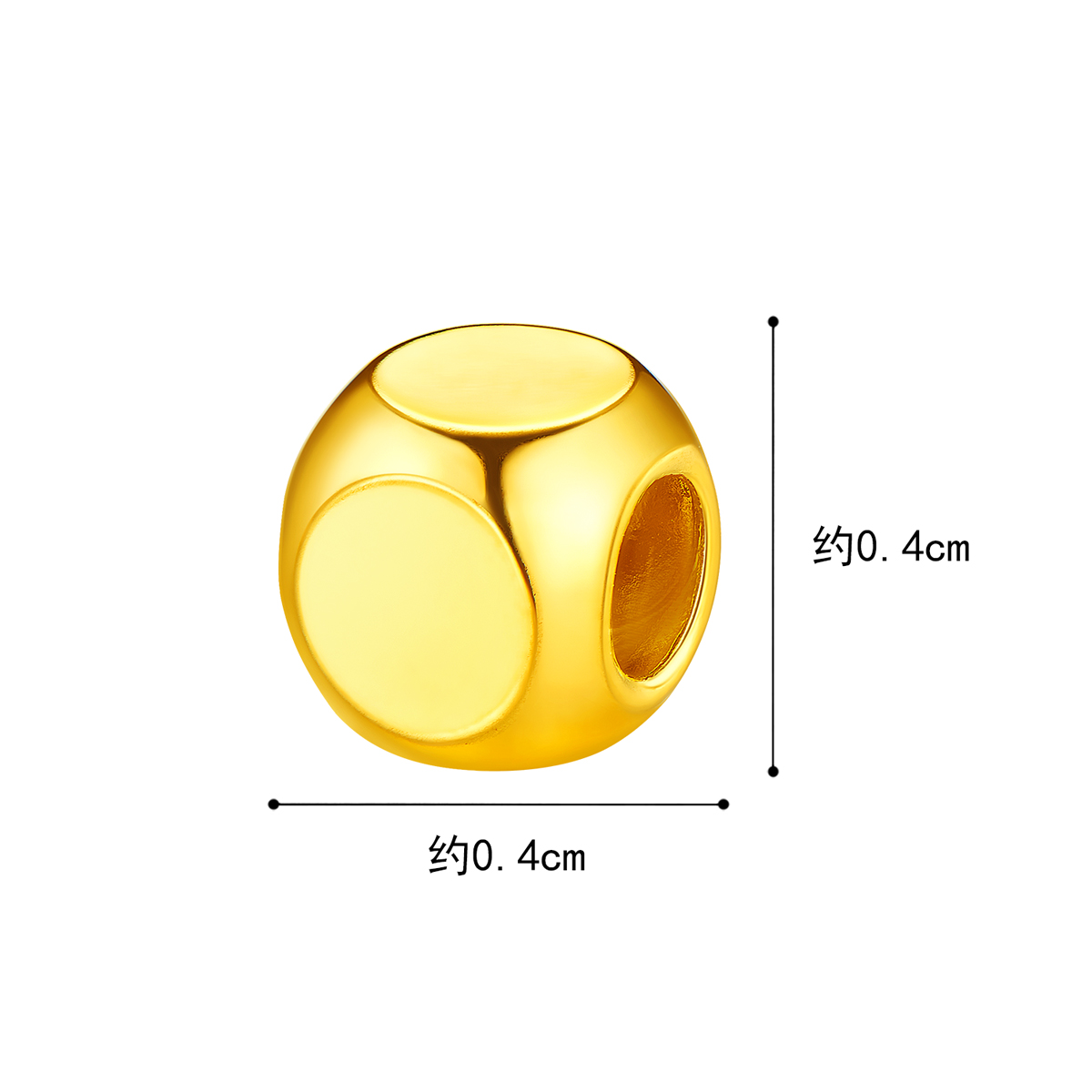 六福珠宝小方糖黄金转运珠硬金手串DIY配件单颗定价A01A1TBP0054