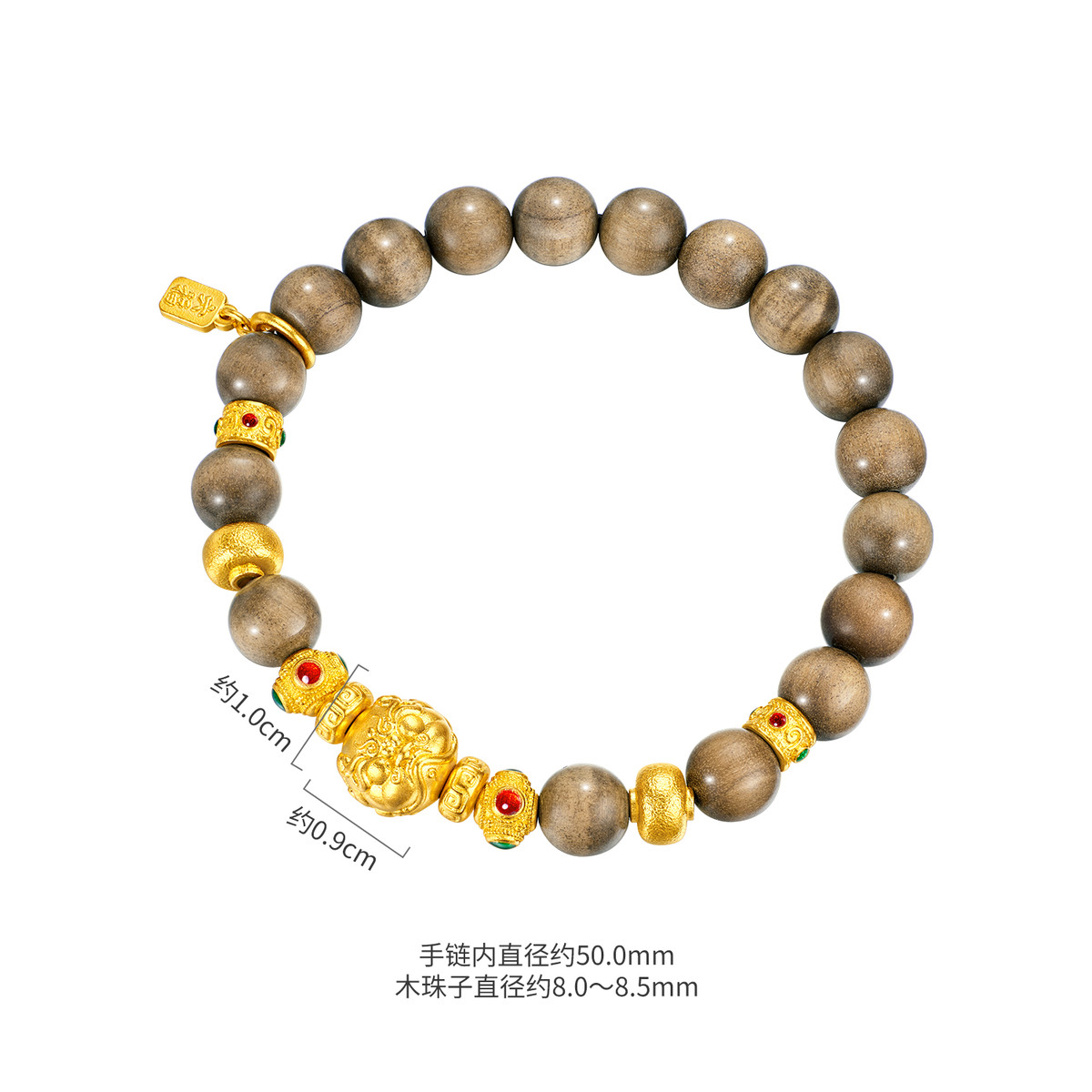 六福珠宝福满传家金檀饕餮黄金手链女老山檀木手串计价F63G0059DS【联系客服补货】