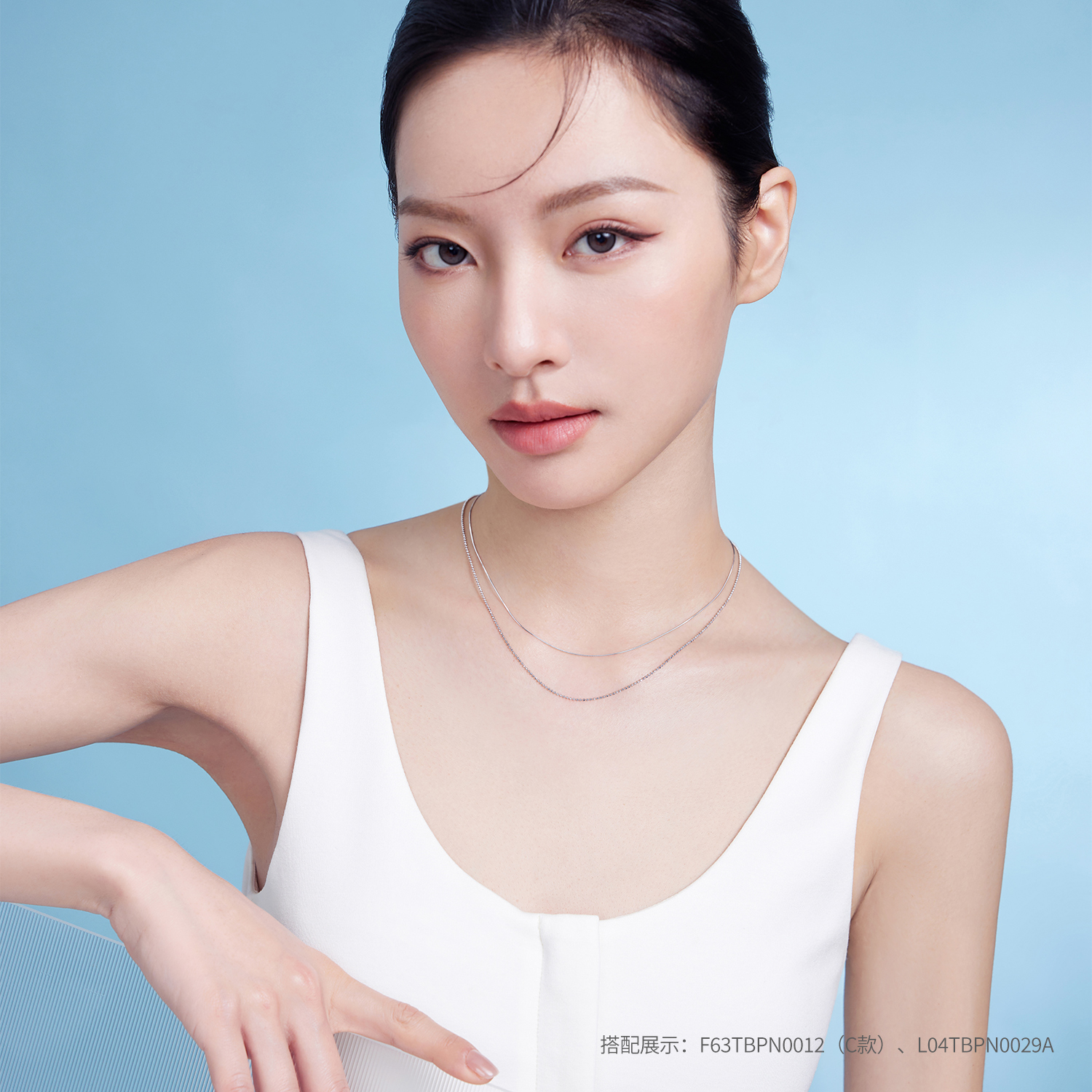 六福珠宝蛇骨链铂金项链Pt950女简约白金锁骨素链计价F63TBPN0012