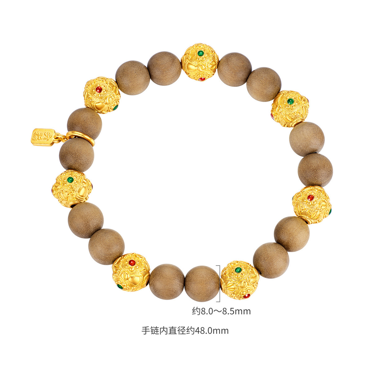 六福珠宝黄金文玩黄金手链转运珠女款金珠老山檀木手串计价F63G0057DS
