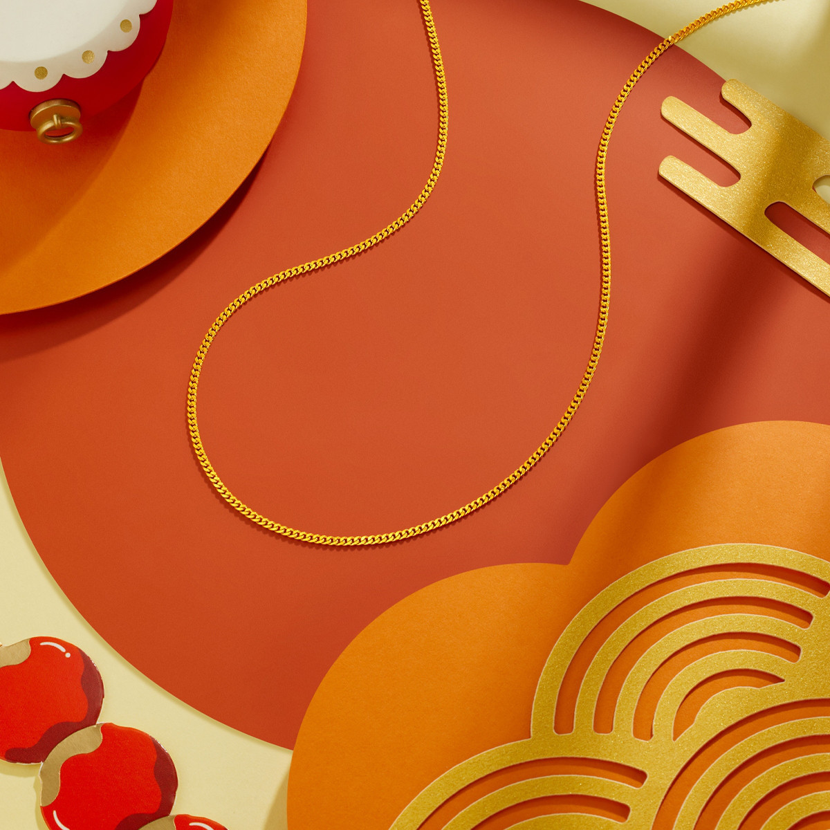 六福珠宝侧身链黄金项链宝宝儿童足金素链满月礼计价L05TBGN0017