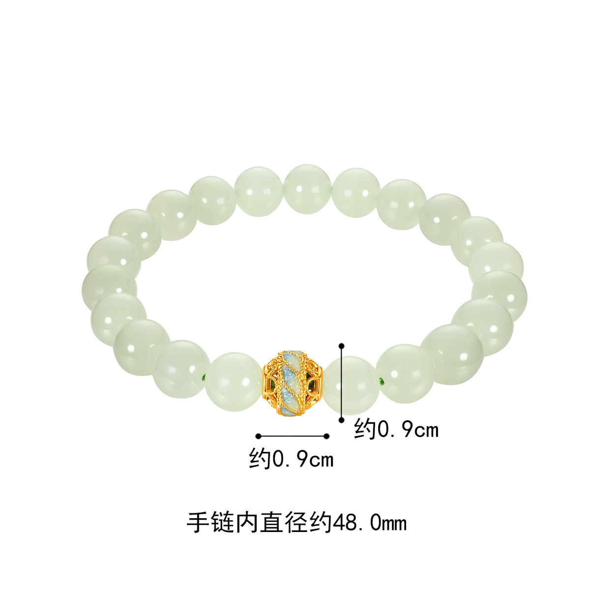 六福珠宝花丝珠黄金转运珠手链女硬金和田玉手串定价A01A1TBB0026