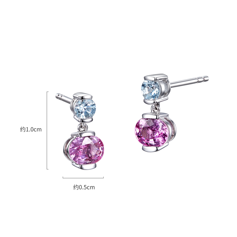 六福珠宝小樱桃铂金耳钉Pt950女款海蓝宝石耳环白金FDJ0004DS【联系客服补货】铂金新品