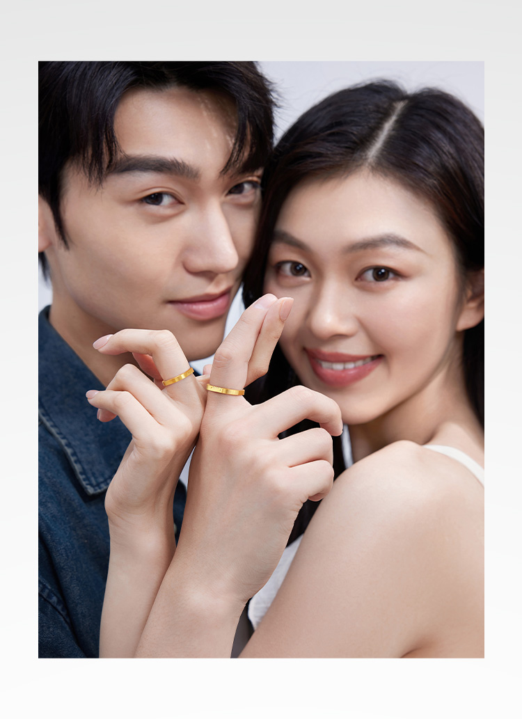 六福珠宝long方圆黄金戒指男女款实心love情侣对戒七夕礼计价GDGTBR0063年货