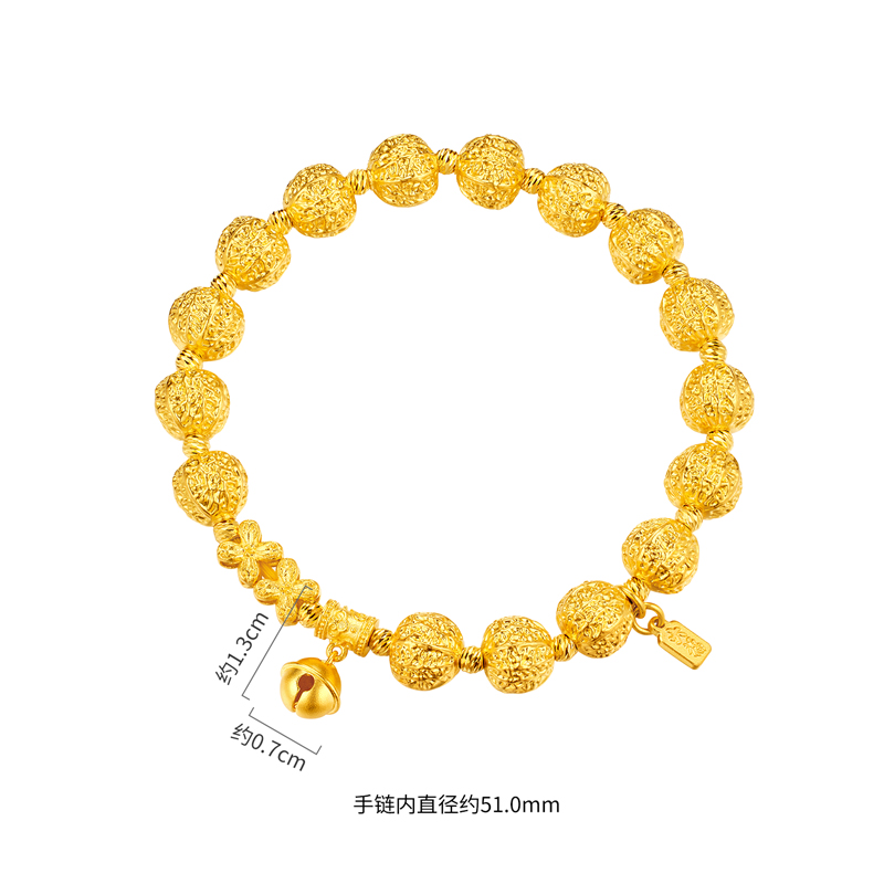 六福珠宝和和美美文玩黄金手链女款铃铛核桃珠手串计价G39G0015DS