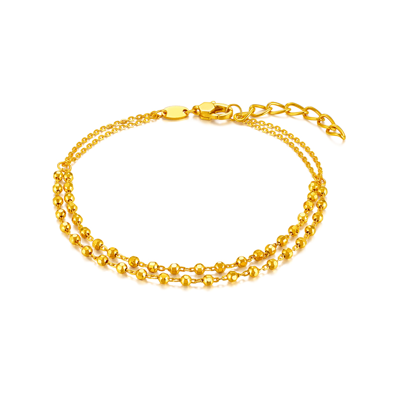 六福珠宝双层车花金珠黄金手链女时尚ab链足金首饰计价F63G0003DS