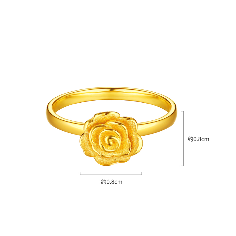 六福珠宝玫瑰花黄金足金实心戒指喷砂工艺女款计价GJG0083DS【联系客服补货】