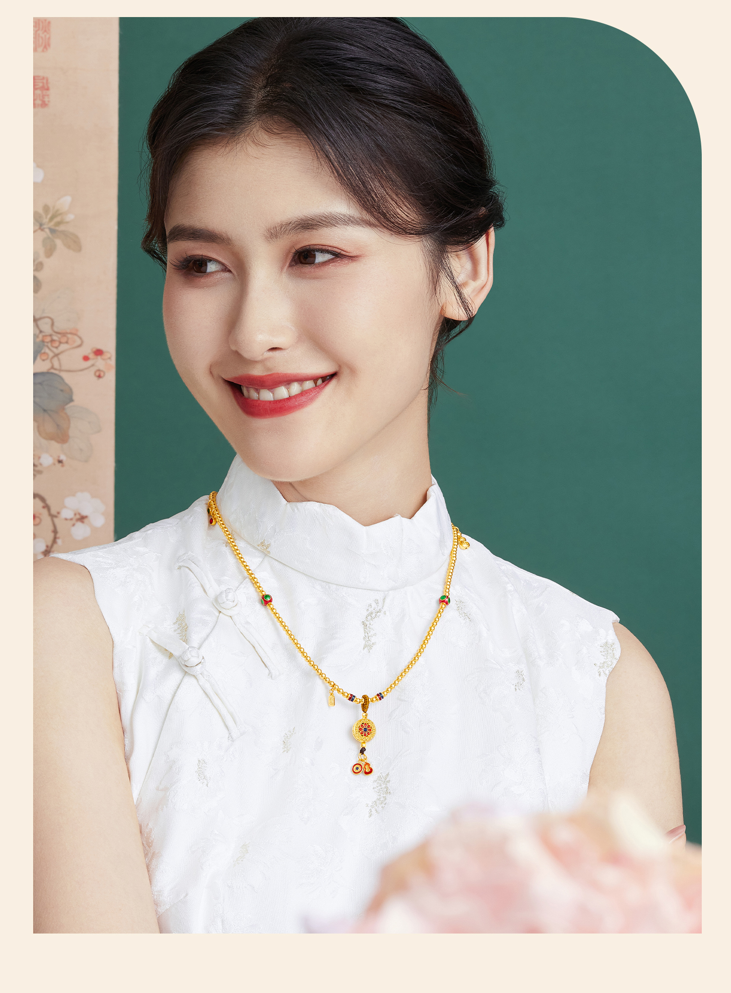 六福珠宝福满传家古法黄金项链鎏彩手链三圈手串计价F63TBGN0027【1V1直播看货】