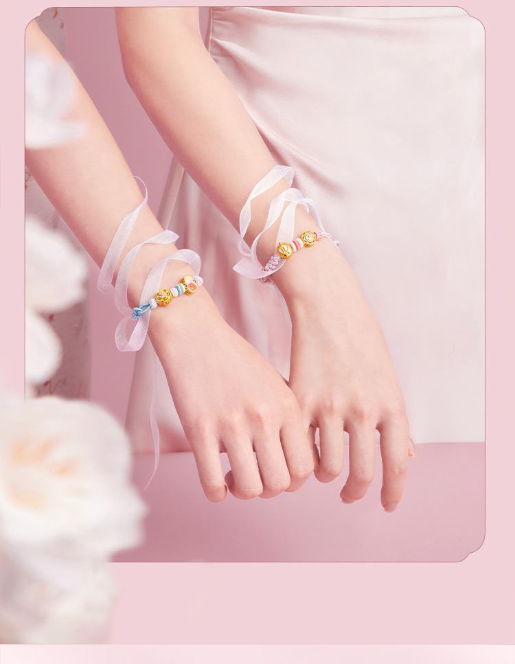 六福珠宝小喜点黄金转运珠女莲花鎏彩工艺珍珠硬金可DIY串珠婚嫁FIA0010DS绿色