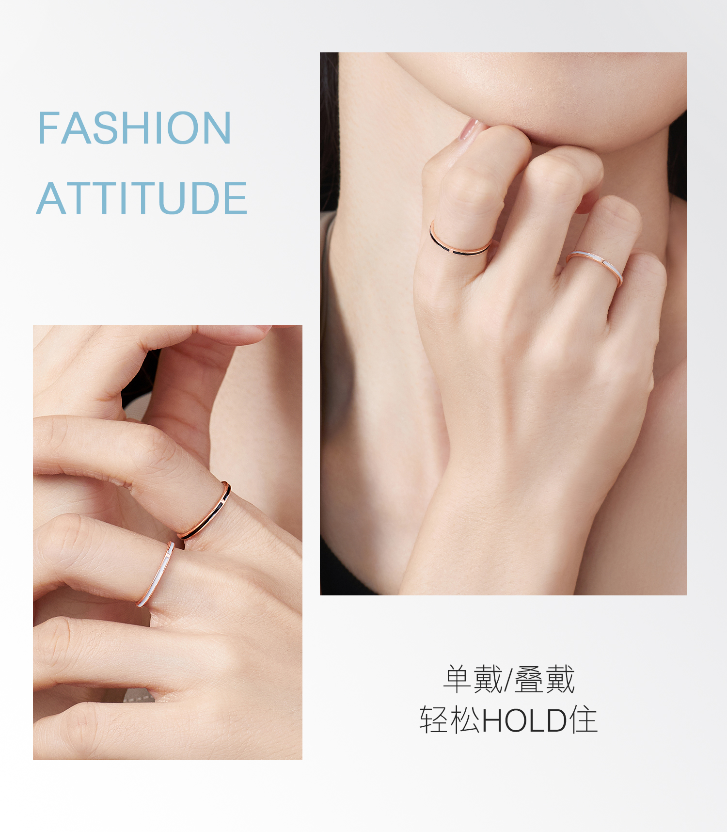 六福珠宝18K金戒指鎏彩工艺玫瑰金戒指女彩金定价L18TBKR0051R【联系客服补货】