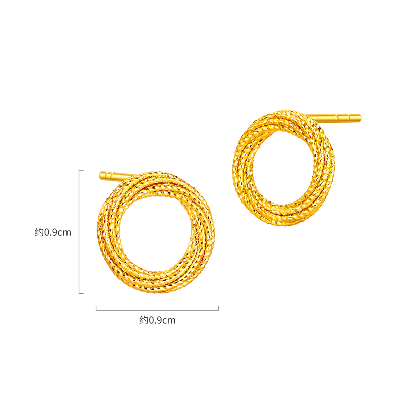 六福珠宝经典圆环黄金耳钉耳环女手工编织足金耳饰计价GJG0085DS