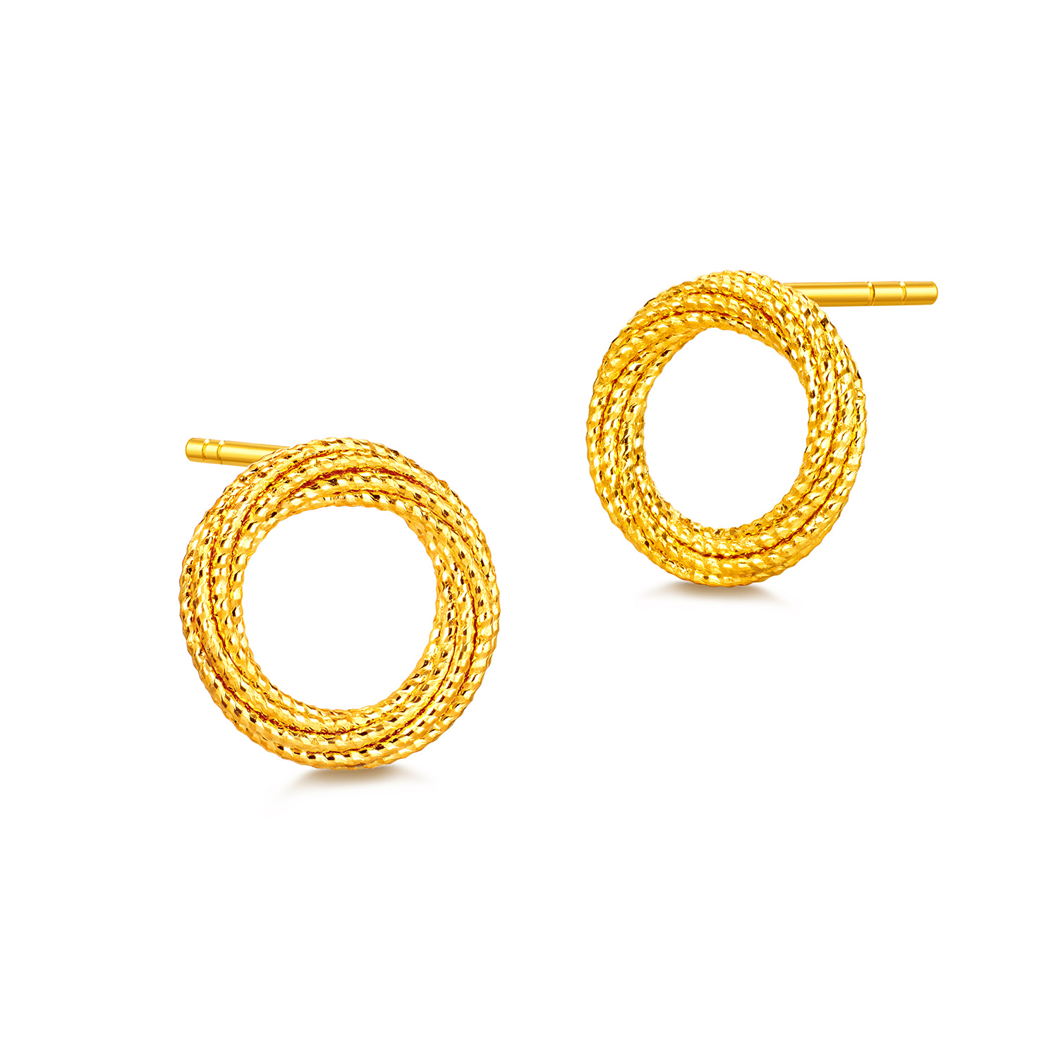 六福珠宝经典圆环黄金耳钉耳环女手工编织足金耳饰计价GJG0085DS